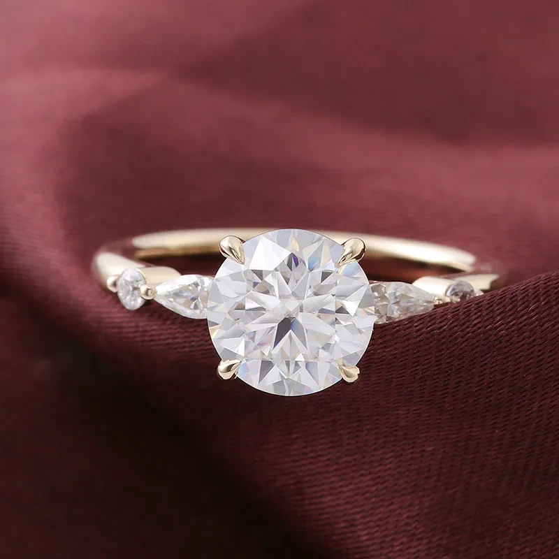 Classic Style 10k Yellow Gold Ring With Round And Pear Cut Diamond Moissanite Custom Vvs Moissanite Diamond Ring 1