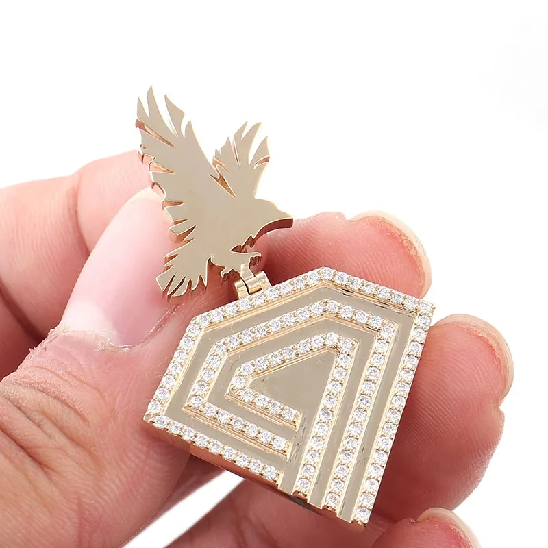 Men's Eagle Necklace 10k Solid Gold Diamond Necklace Hiphop Men's Pendant Men's Jewelry Animal Necklace Gift For Him 1
