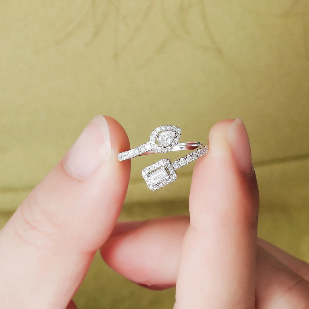 Fine Jewelry 18k White Gold 1 Total Carat Emerald Pear Shape Def/vvs Lab Grown Diamond Ring Open Band Women's Engagement Ring 1