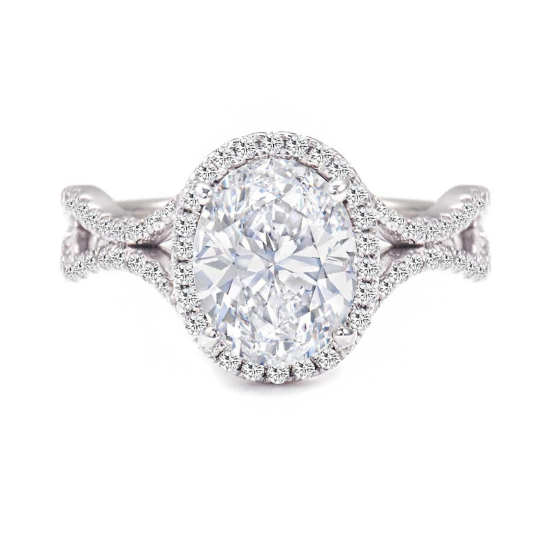 Bagues de fiançailles sur mesure en or massif blanc 14 carats/18 carats avec moissanite 3 carats taille ovale et or jaune 18 carats 1
