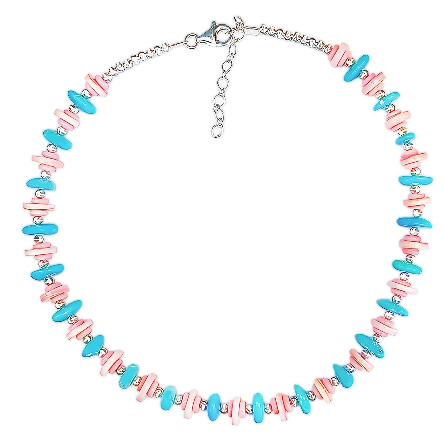 Natural Sterling Treatment Turquoise And Natural Jewelry Pink Opal Delicate Necklace Pink Blue Colour 1
