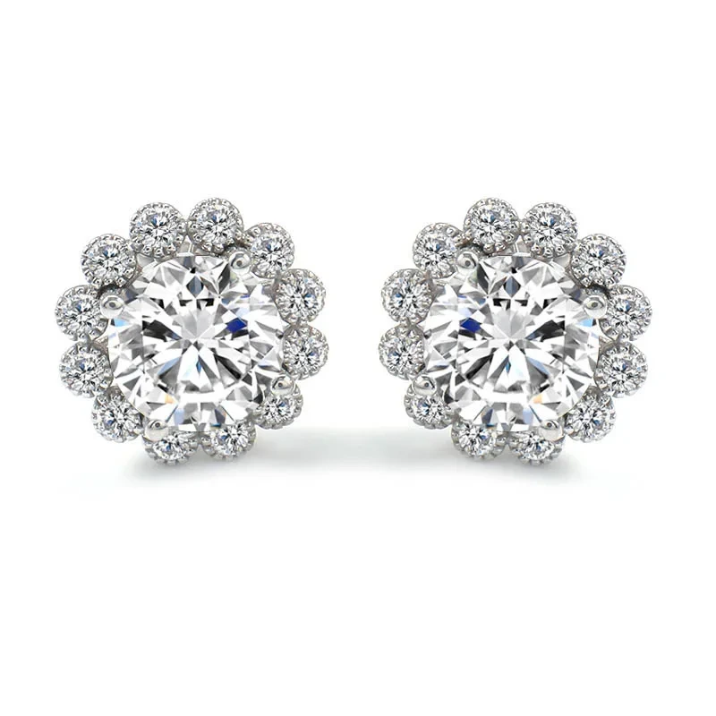 Boucles d'oreilles de forme de fleur accrocheuses Moisanite bijoux de diamant Moisanite Oreille d'oreille 18k Or avec halo Moisanite Bijoux 1