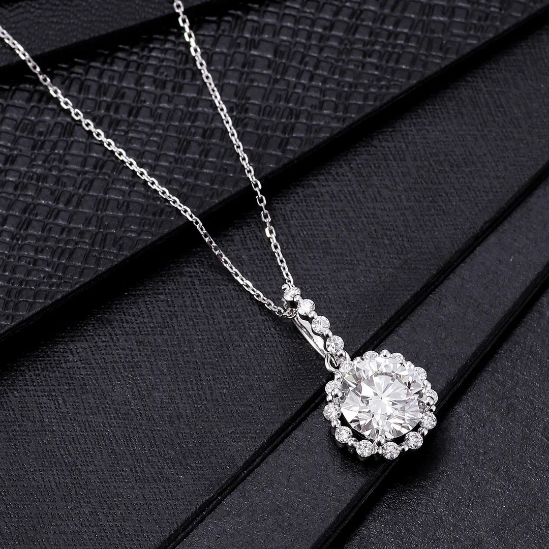 Round Shape 3ct Moissanite Diamond Jewelry 18k 14k 10k White Real Gold Moissanite Pendant Necklace For Women Men 1