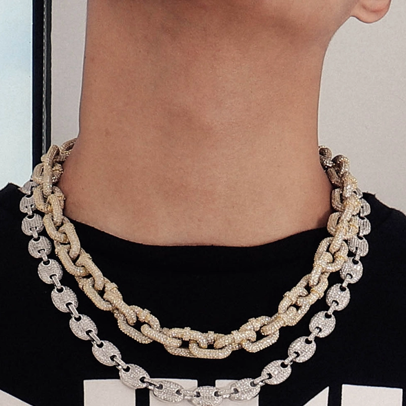 14k Yellow Gold Plating Iced Out Colorless White Moissanite Diamond Cuban Link Chain Wholesale 1