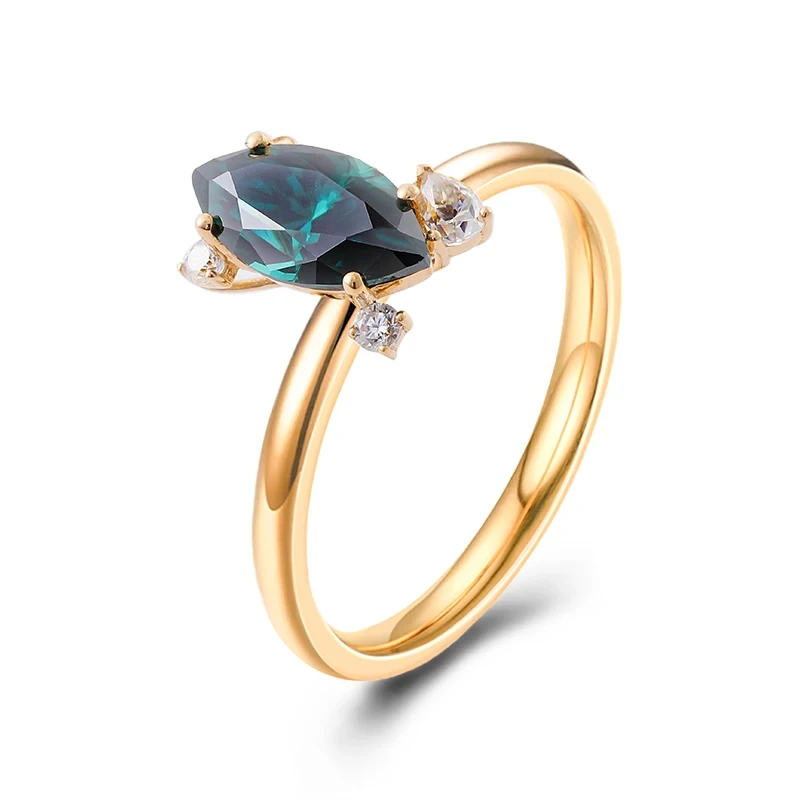 Moissanite 4 puntas anillo anillo anillo de oro sobre plata sólida para mujeres 18k verde marquesa corta 1 ct joyería de regalo personalizada 1