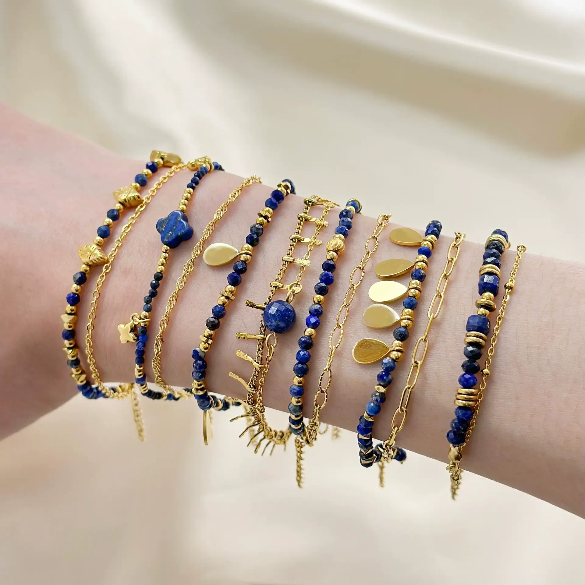 Hot Selling French Design Lapis Lazuli Bracelet New Ins Style Stainless Steel Natural Stone Fashion Bangle 1