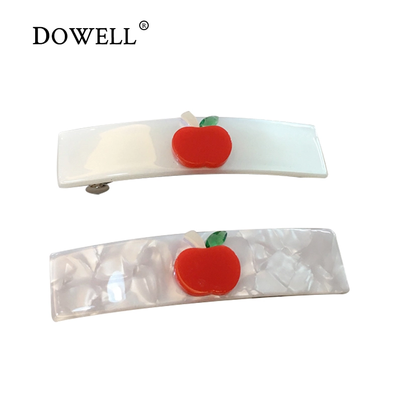 Dowell 한국어 뜨거운 판매 순수한 흰색 아세트산 플레이트 만화 사과 아세테이트 헤어 스프링 클립 1
