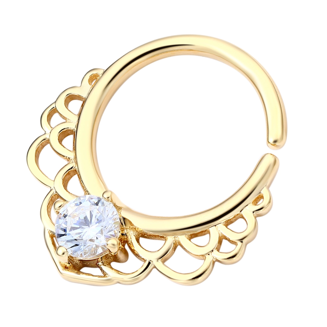 Eternal Metal 14k Solid Gold Filigree Lace Texture With Cz Ear & Nose Hoop Piercing Navel &labret Seamless Ring Jewelry 1