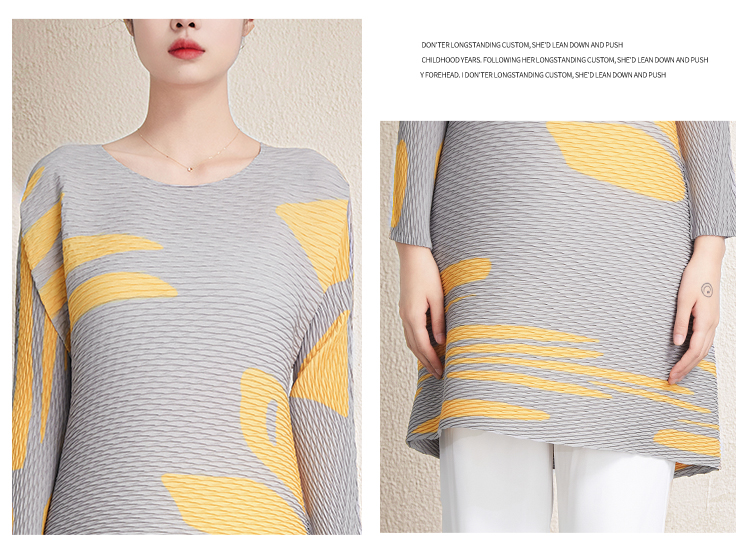 Wholesale Pleated Shirts – Private Label <000000> Custom Design High Quality Miyake Latest Design Pleated Top Women's Casual Style Fashion Printing Long-sleeved T-shirt 13