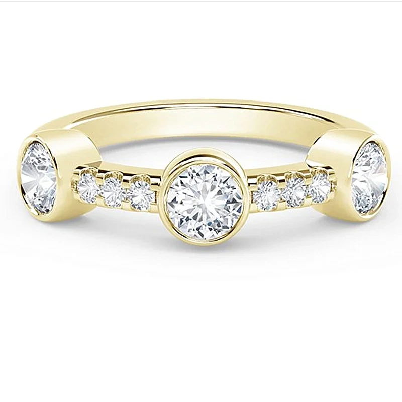 14K classiques 3 pierre blanc / jaune / rose en or Moissanite Engagement anneau de fiançailles 1