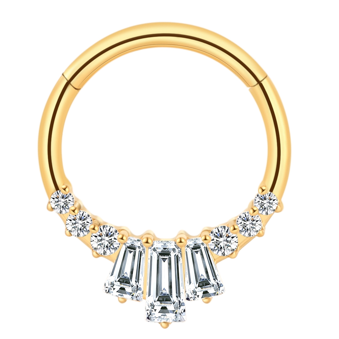 Fashionable Astm F136 Titanium G23 Body Jewelry Gold Plated Nose Earring Ring Segment With Zircon Stones Piercing For Party Gift 1
