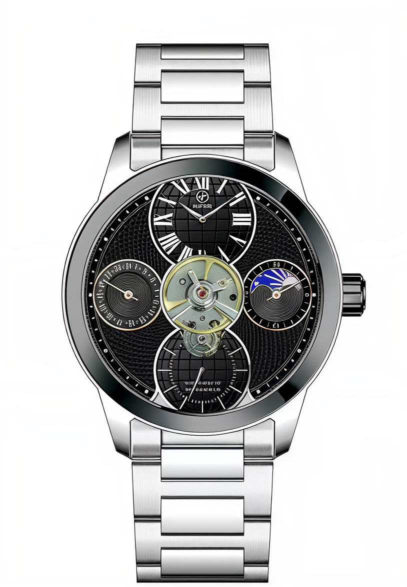Nifer Herren-Multifunktions-Armbanduhr im Halbskelett-Design mit Mondphasenanzeige, Edelstahlarmband, wasserdicht bis 5 ATM, Business-Uhr 1