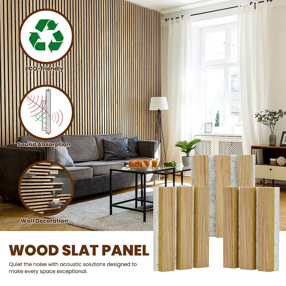 Acoustic Wood Slatted Wall and Ceiling Panels Sound Absorbing Panel USA Stock 1