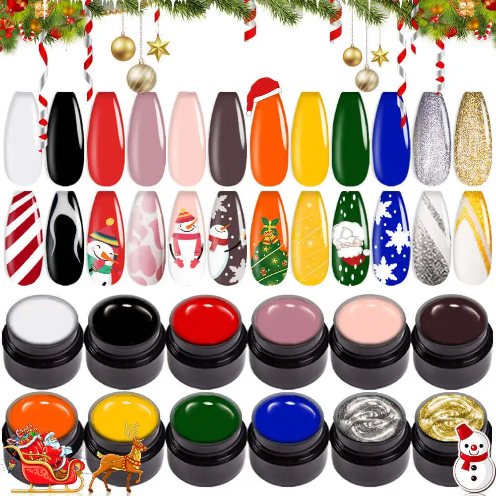 Bozlin 12-Color Semi Permanent No Wipe Nail Gel Paint Set for Christmas 1