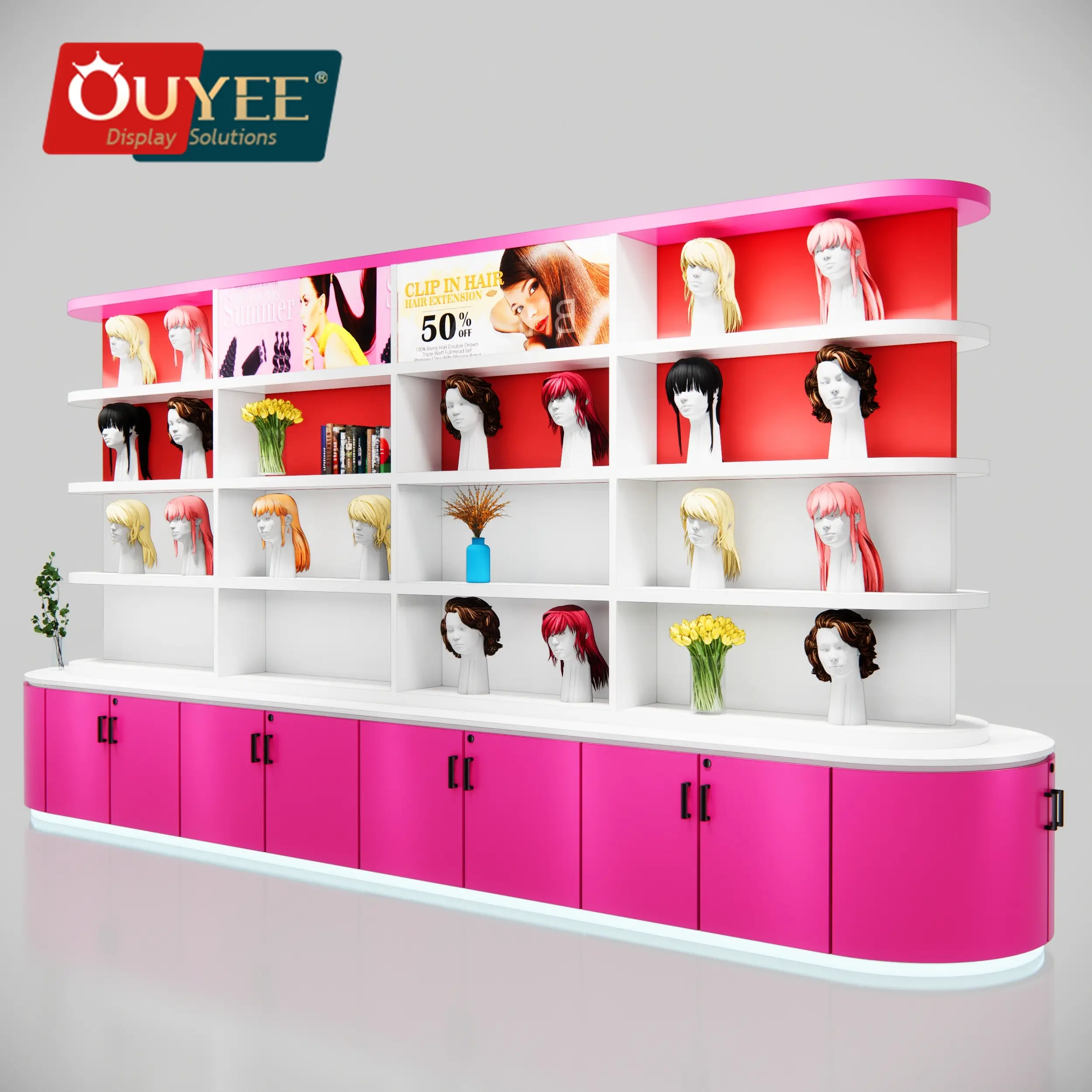 Retail Slatwall Wall Cabinet Wig & Hair Extension Display Shelf 1