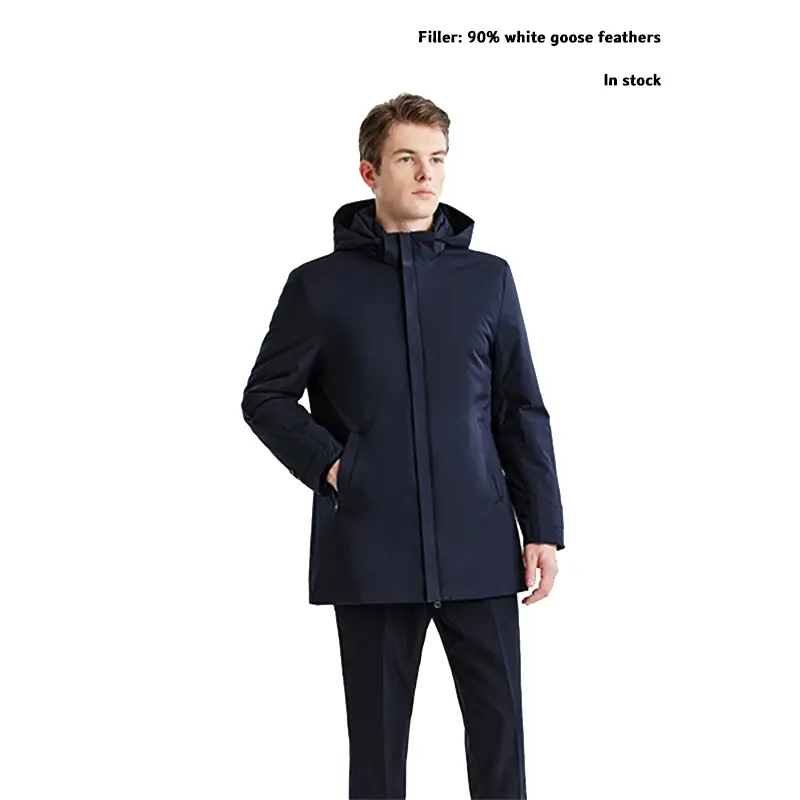 Giacca da uomo YRM9001 blu navy, imbottita in piuma d'anatra bianca (90%). 1