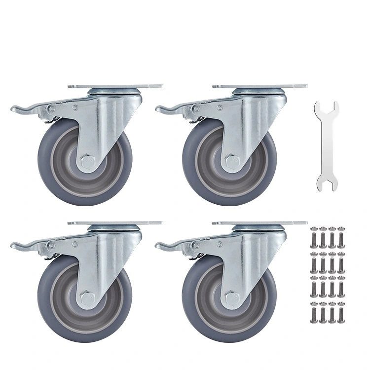 High Quality Tpr Grey Double Brake Design 4 Inch 100mm Medium Duty Wheels Casters 1