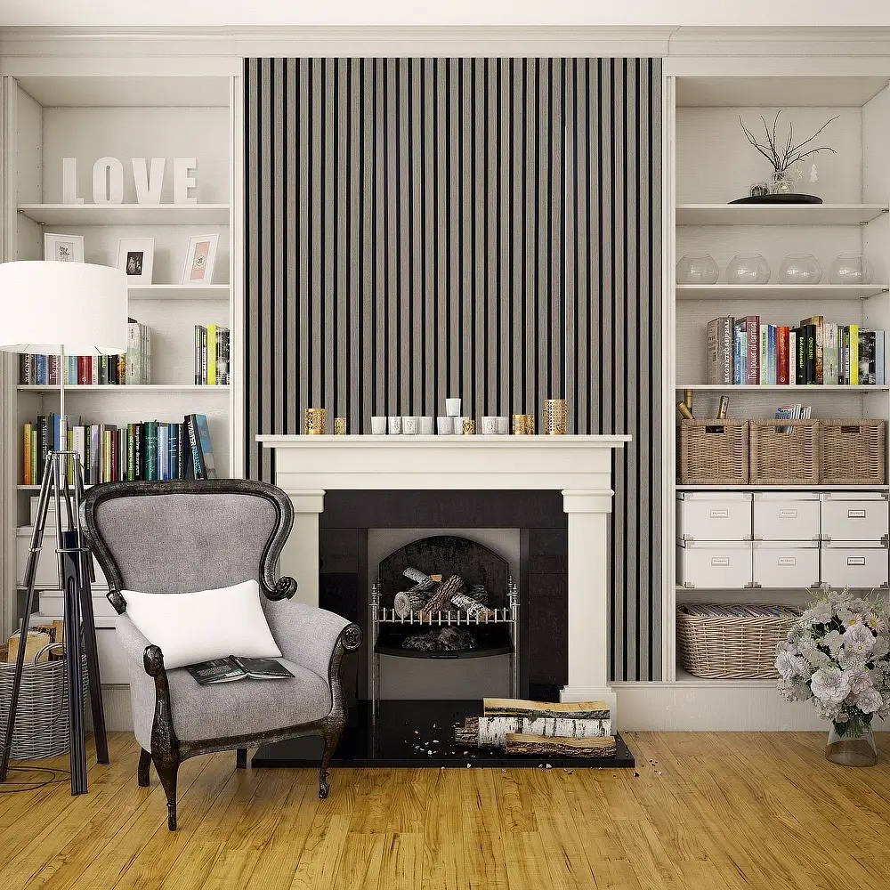 2400x600 Acoustic Wooden Slat Wall Panel Natural Walnut 3D Akupanel 1