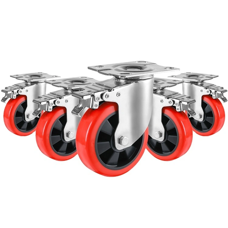 Factory Hot Sale 3 4 5 6 Inch 75mm Pu Casters Wheel Industrial Polyurethane Universal Casters With Brake 1