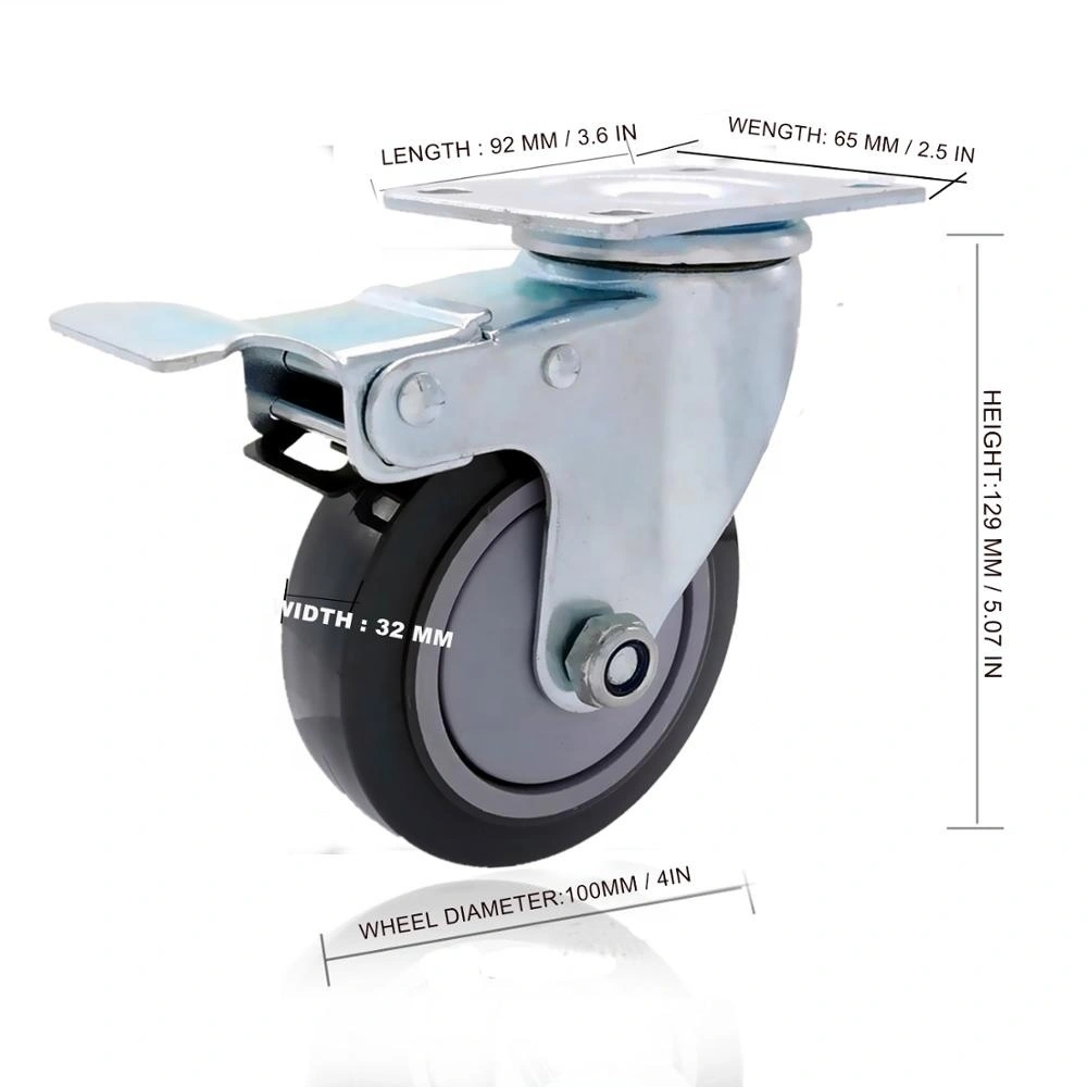 Top Plate Total Brake Pu Polyurethane Retractable Caster Wheels Swivel 75mm 100mm 125mm 3 4 5 Inch Caster For Trolleys 1