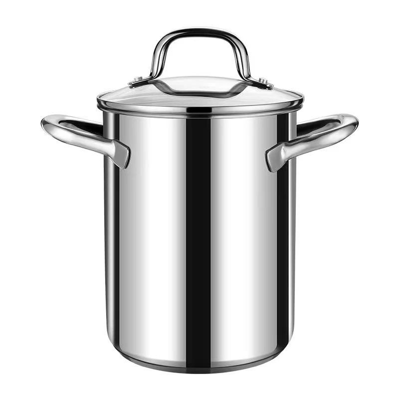 Hot Sale 24cm Large 304 Stainless Steel Single Handle Soup Stock Pot Kitchen Cookware 16.5cm Glass Straight Barrel High Soup 1