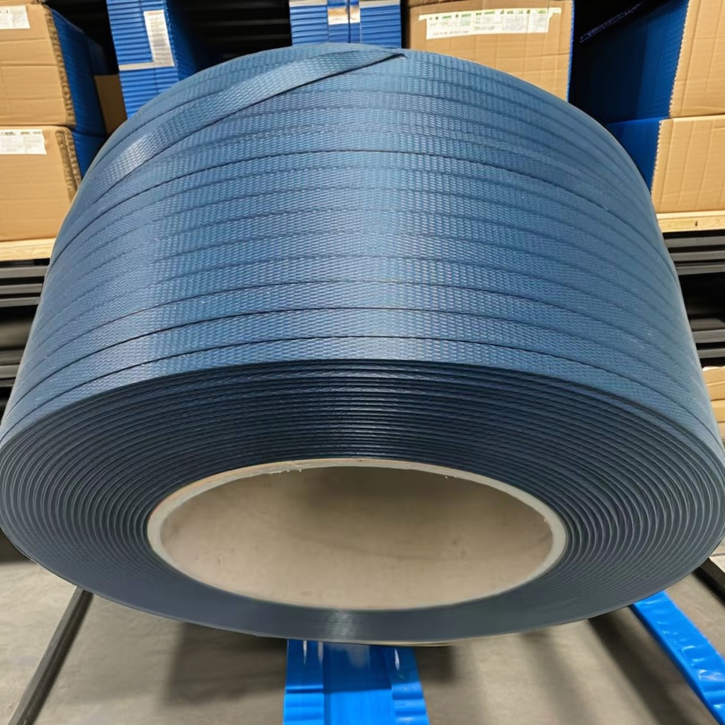 Rotolo di reggetta in plastica per imballaggio in PP blu per sigillatura di pallet e scatole 3