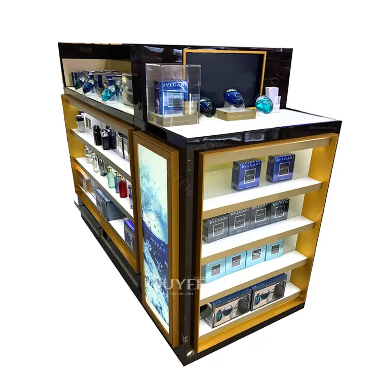 حامل عرض عطور دوار مزود بإضاءة LED، منظم رفوف للجزيرة 1