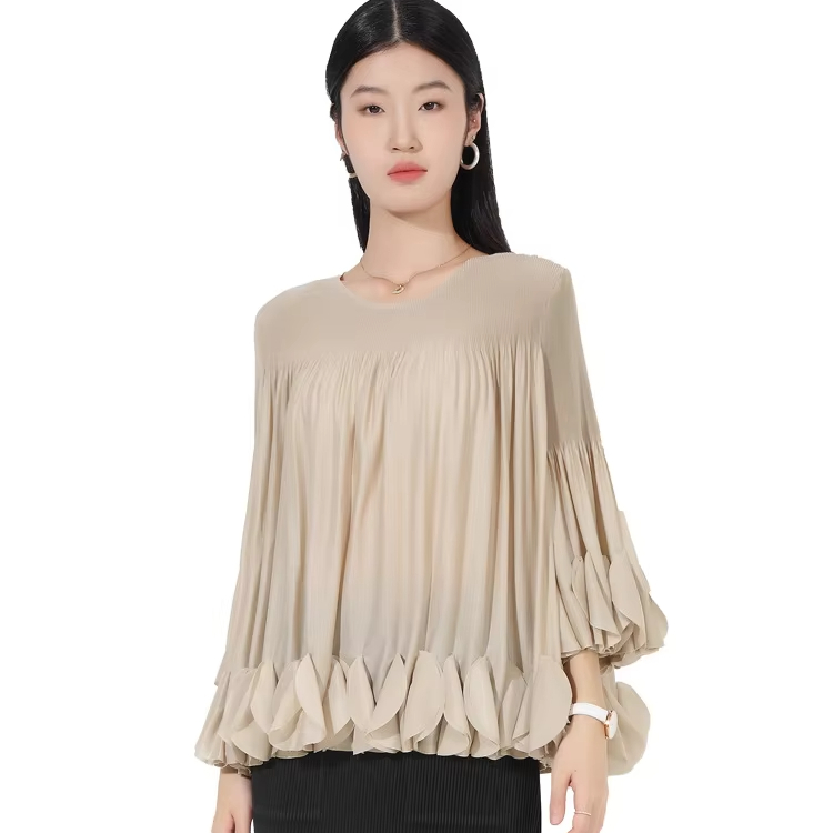 Factory Direct Sales Miyake Pleated Design Shirt 2025 New Summer Ruffle Design Women Top1 1