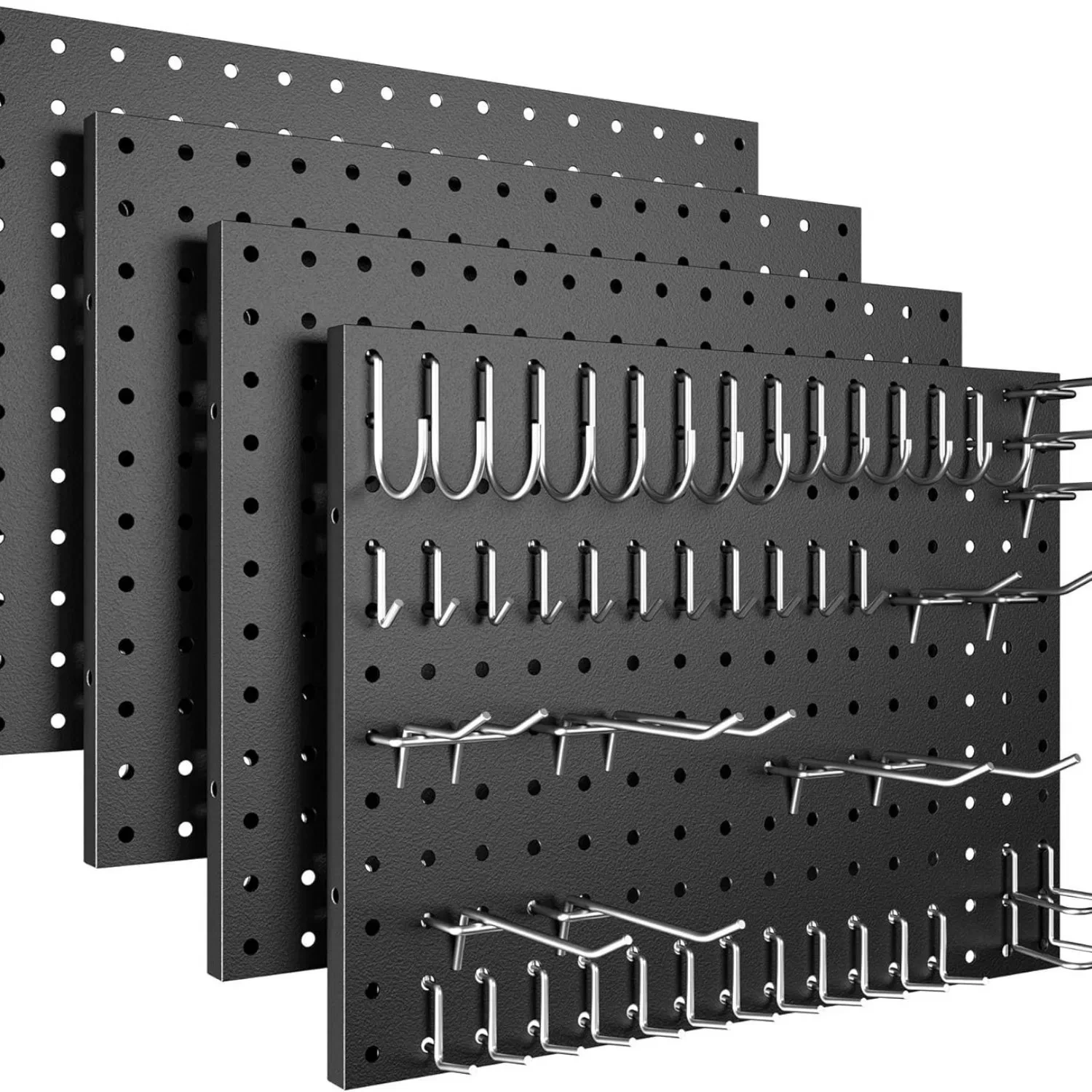 4パック 金属製ペグボードパネル ホワイト ブラック ペグボード 壁掛け フック50個付き ペグボード 1