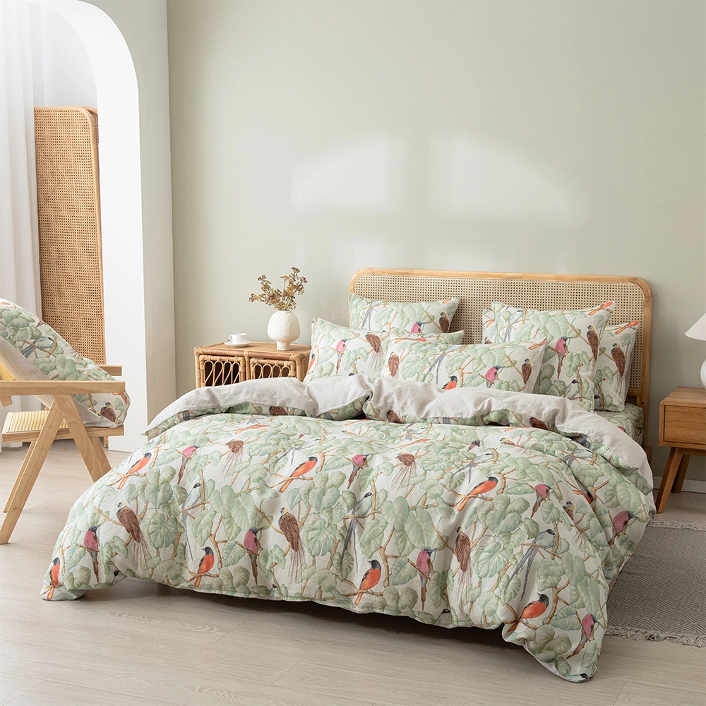 Duvet Cover Sets Breathable Linen Botanical Bed Sheet Quilt Cover Bedding Set 1