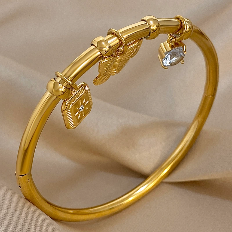 Custom Adjustable Stainless Steel Bangle with Butterfly Pendant 1