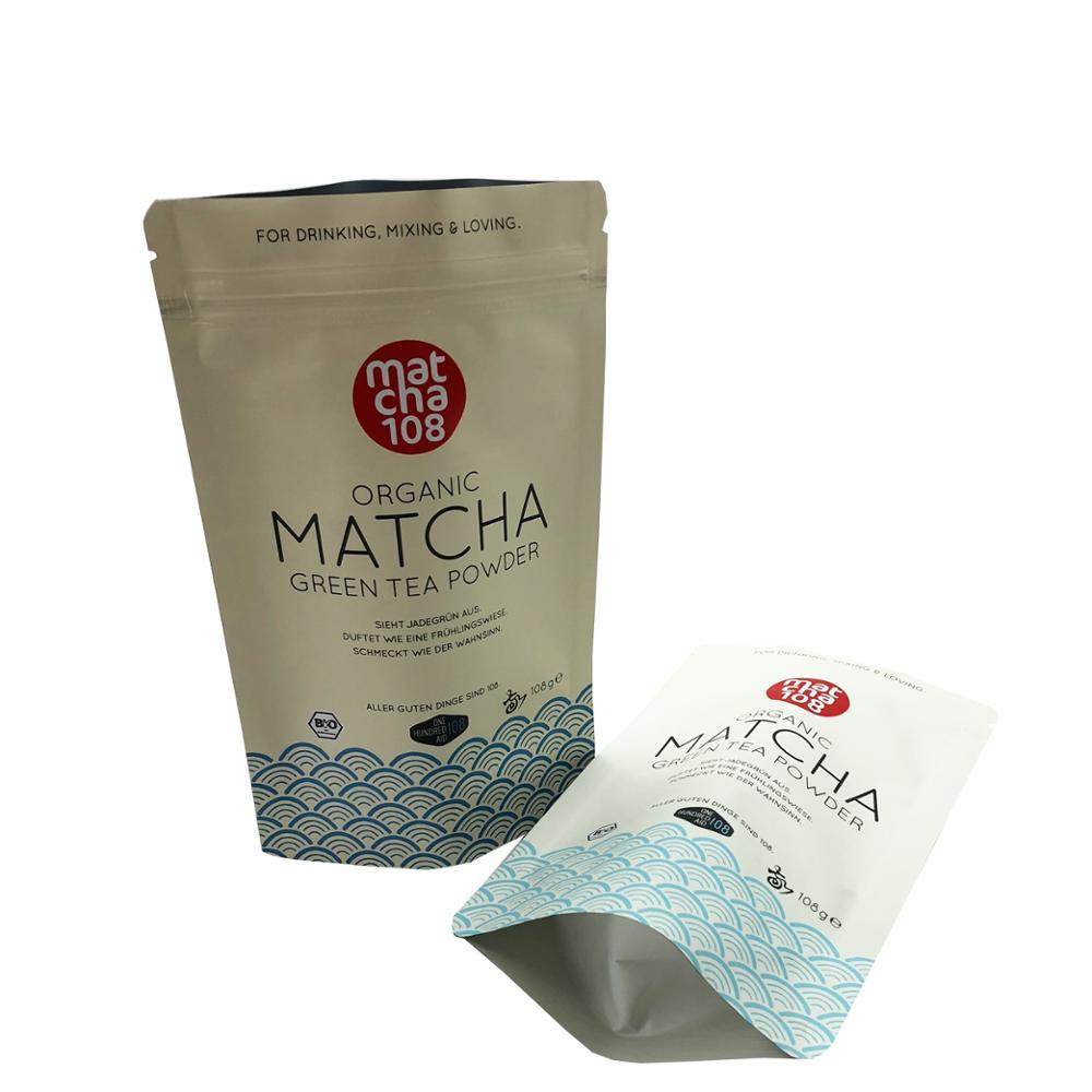 Matte Custom Printed Laminated Aluminum Foil Stand Up Pouch Matcha Green Tea Powder Packaging Bag 3