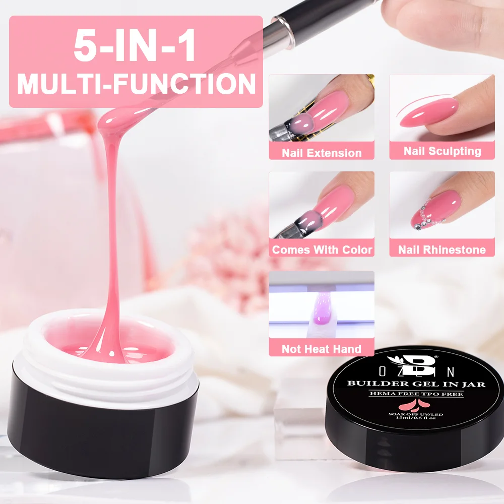 بوزلين 15 مل جل بناء الأظافر الصلب، 48 لونًا، بدون حرارة، خالٍ من الهيموجلوبين، جل للأشعة فوق البنفسجية 1