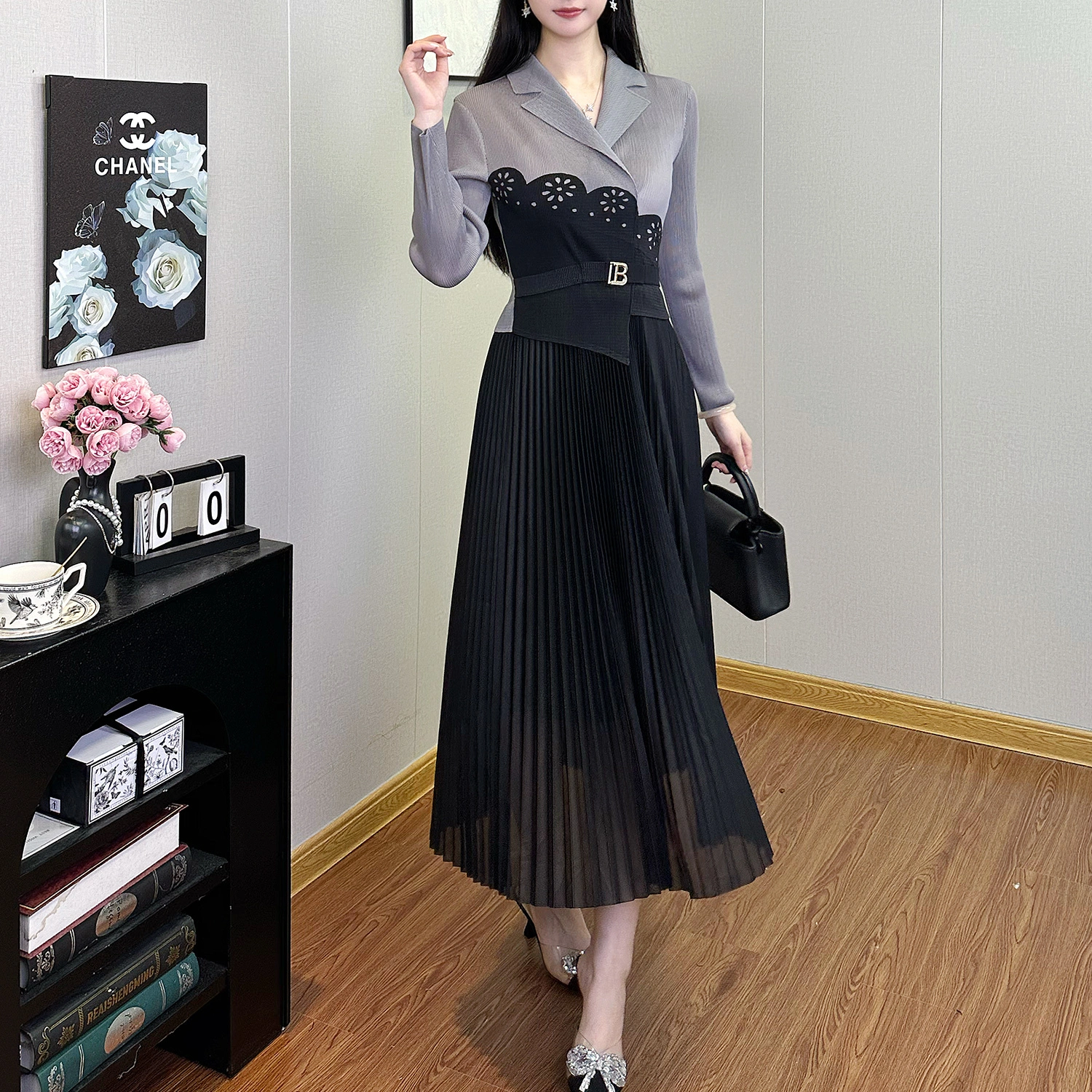 فستان نسائي طويل غير رسمي أنيق مطوي بسعر الجملة من المصنع لعام 2025 1