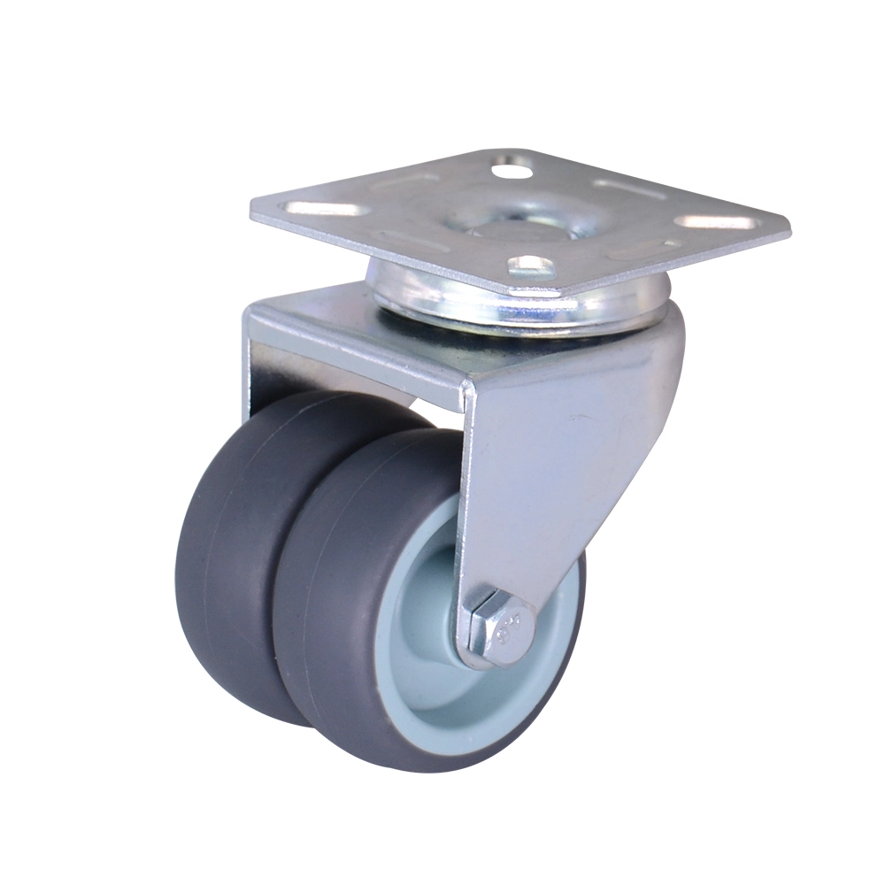 Wear Resistant Pulley Trolley Flat Bottomed Casters With Brake 2 Inch Gray Tpr Silent Tpr Twin Wheel 1