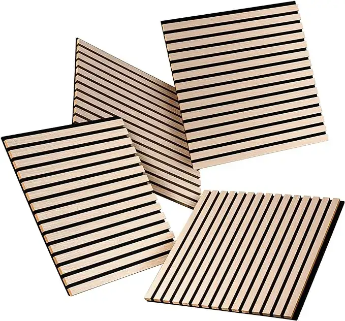 60x60cm MDF Wooden Acoustic Slat Wall Panels Real Wood Veneer Soundproof 1
