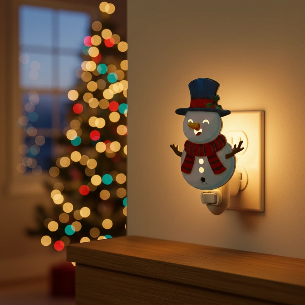 Smiling Snowman Night Light 7W Warm White Incandescent Iron Plug-in Lamp 1