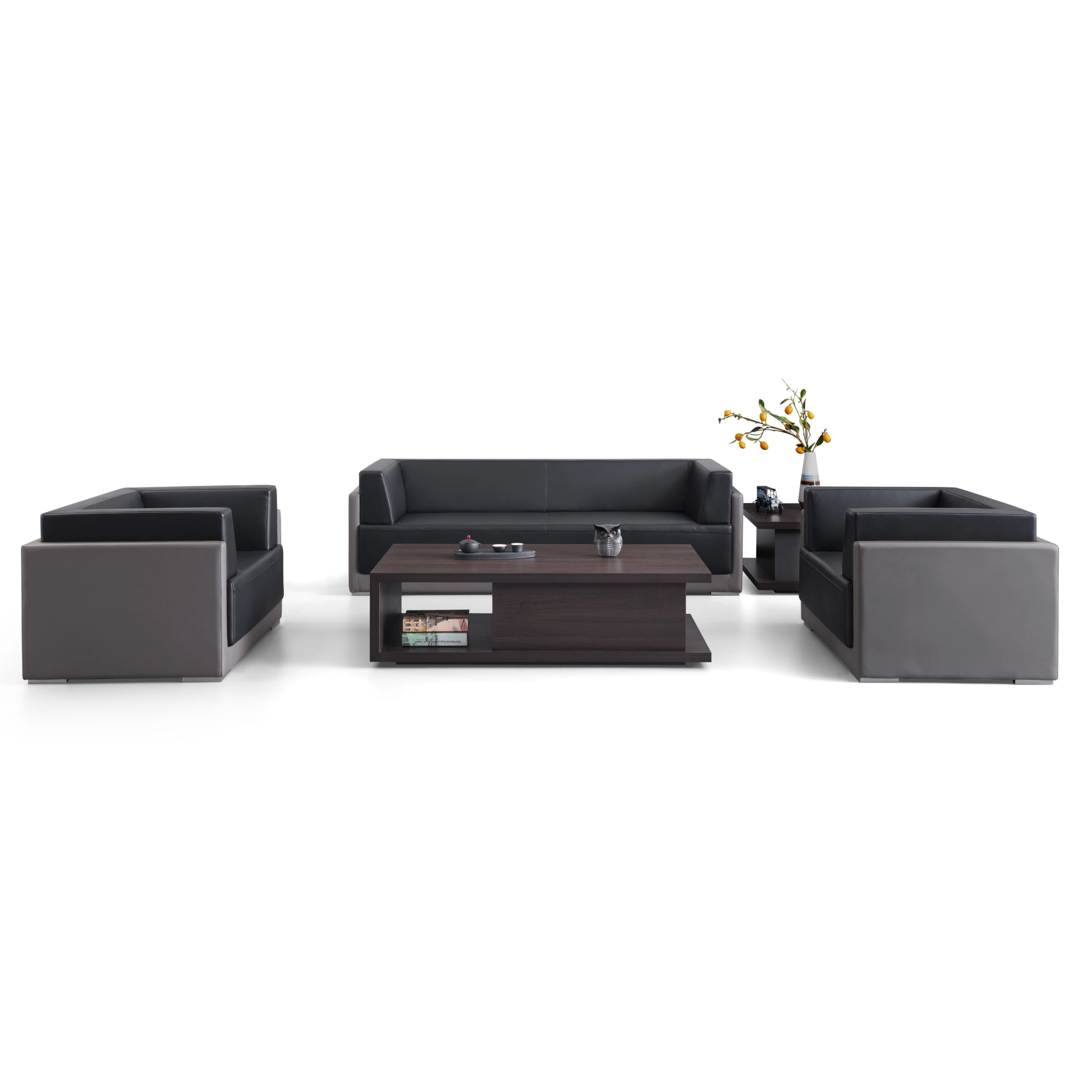 Modernes modulares Bürosofa-Set, schwarzes Kunstleder, Massivholzrahmen – luxuriöse Möbel für Wartezimmer im Gewerbebereich 1