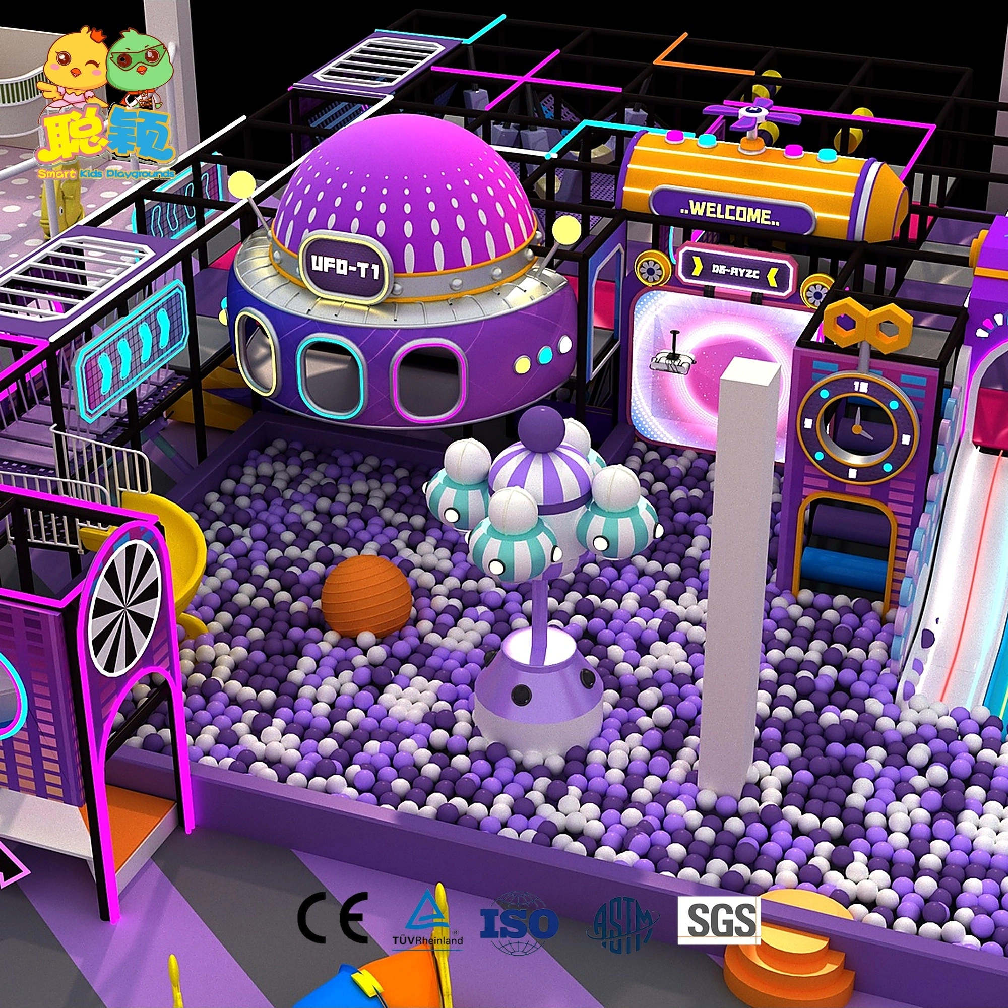Macaron Pastel Indoor Playground Equipment Merry Go Round Ball Pit Castle Corner Unicorn Ride Design Ce Sgs Tuv 1