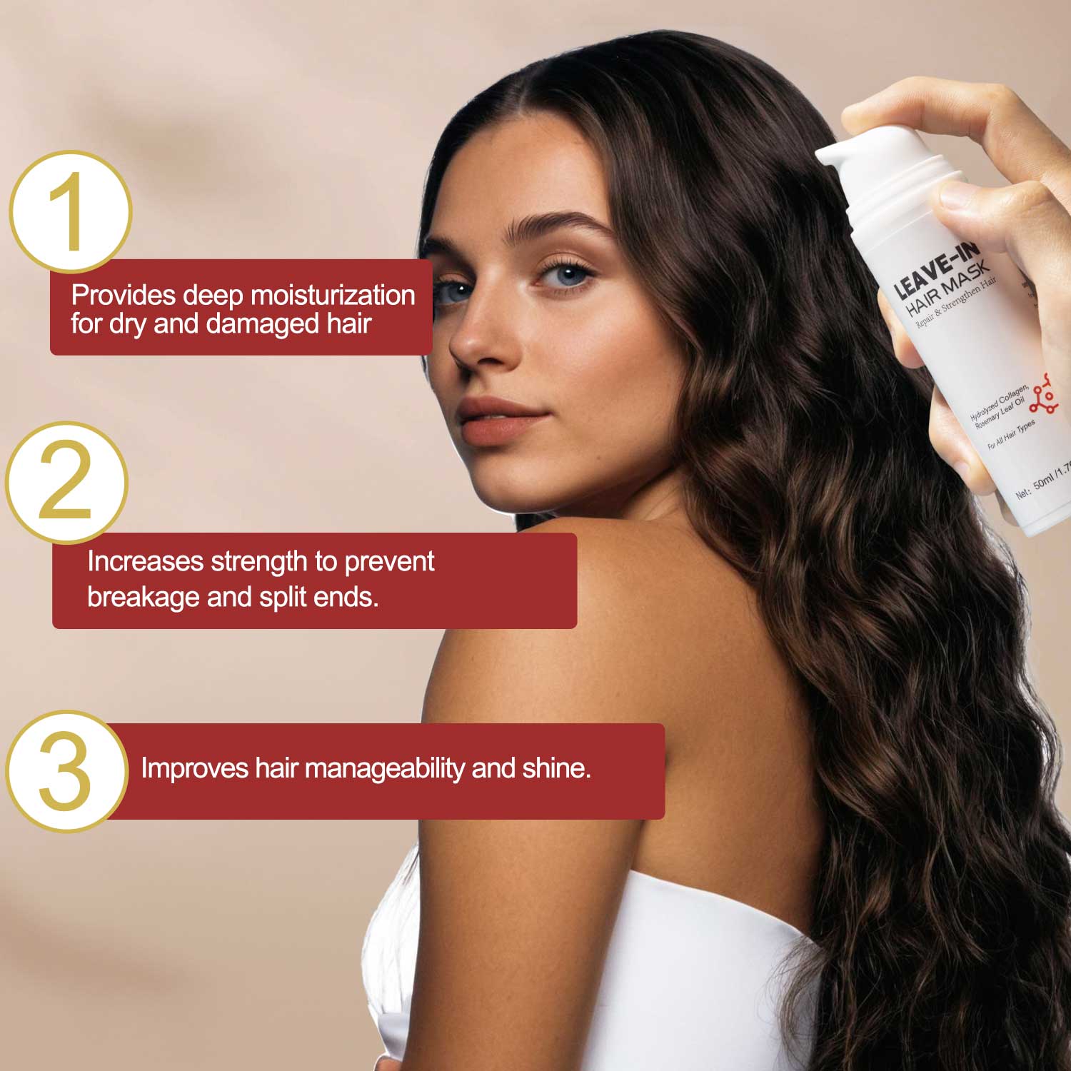 Mascarilla capilar todo en uno de uso diario, no grasa, de fácil absorción, sin enjuague, con colágeno hidrolizado, restaura la salud capilar y nutre. 4