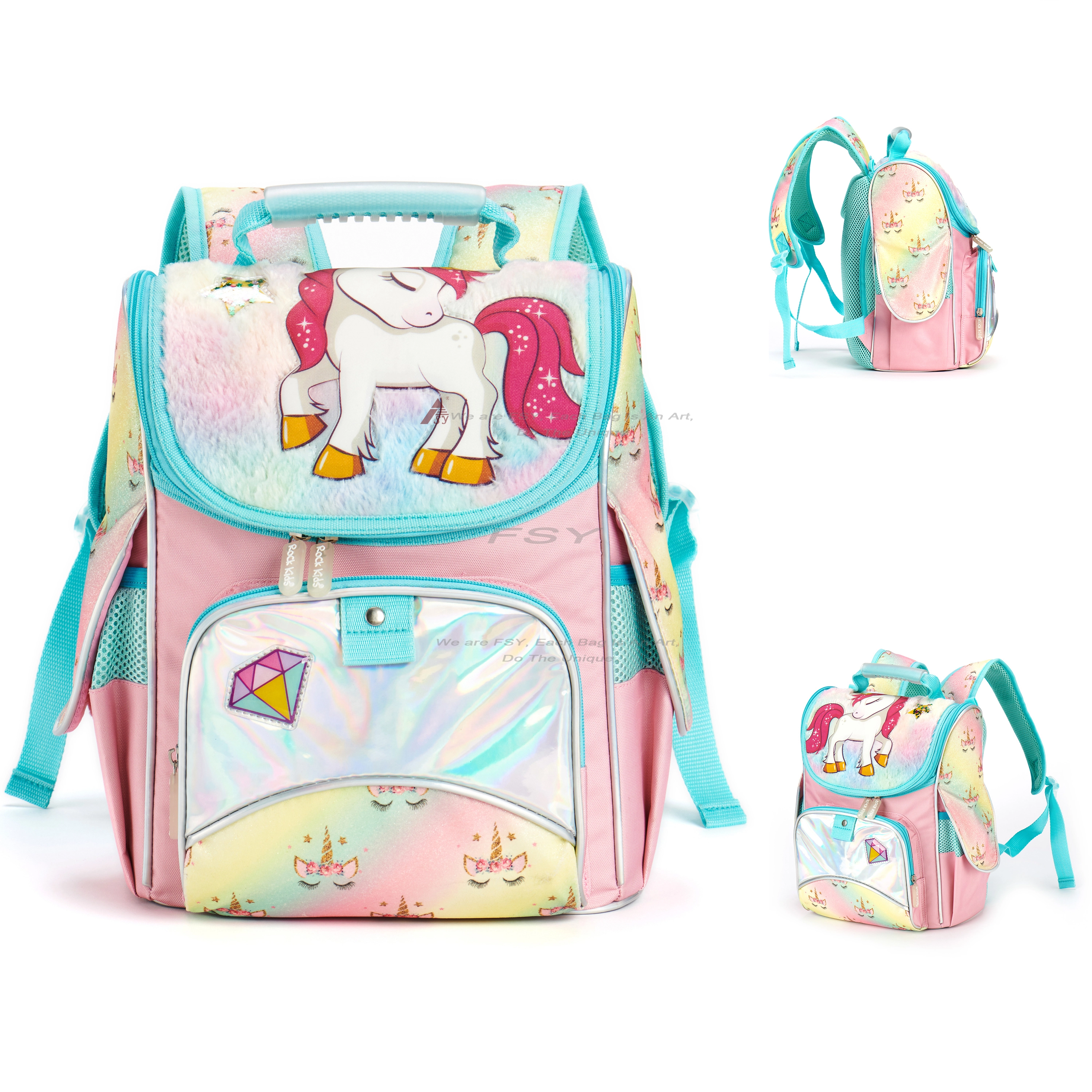 Fsy Custom Logo Fashion Kindergarten Kids Unicorn School Bags Mini Princess Backpack For Girls Cartoon Animal Backpack Student 1