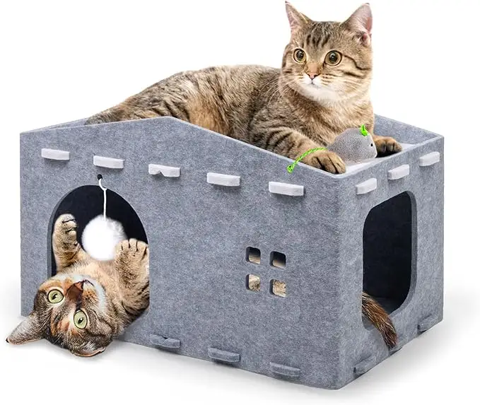 Lit acoustique pour animaux de compagnie, maison pour chat pliable et détachable avec plateau anti-griffures 1