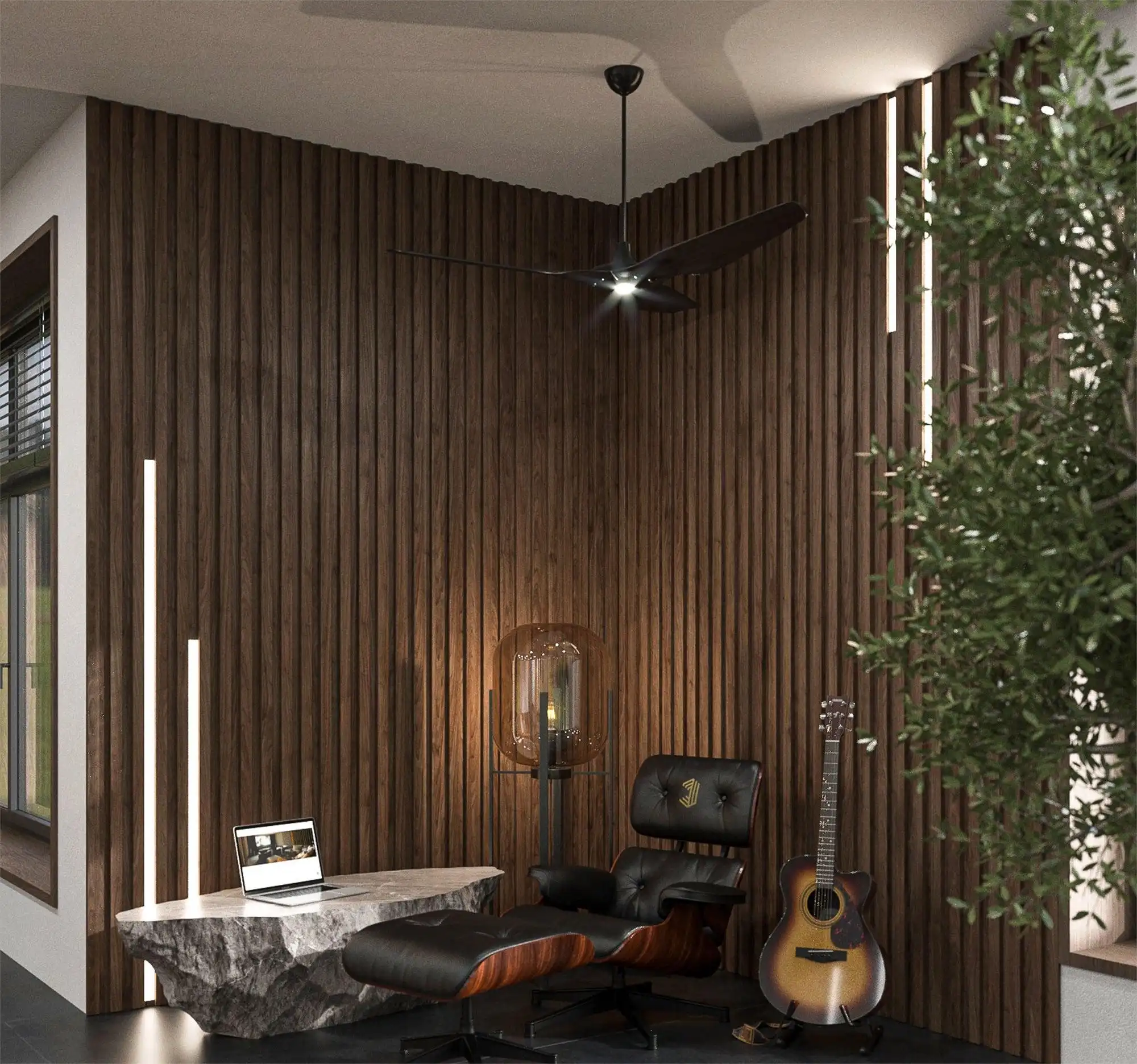 3D White Oak Wood Acoustic Wall & Ceiling Panel with LED Light 2ft x 2ft 1