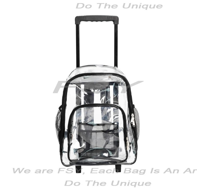 Rolling Clear Backpack Heavy Duty Bookbag Quality See Through Workbag Travel Daypack Transparent School Book Bags 1