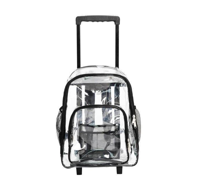 Rolling Clear Backpack Heavy Duty Bookbag Quality See Through Workbag Travel Daypack Transparent School Book Bags 1
