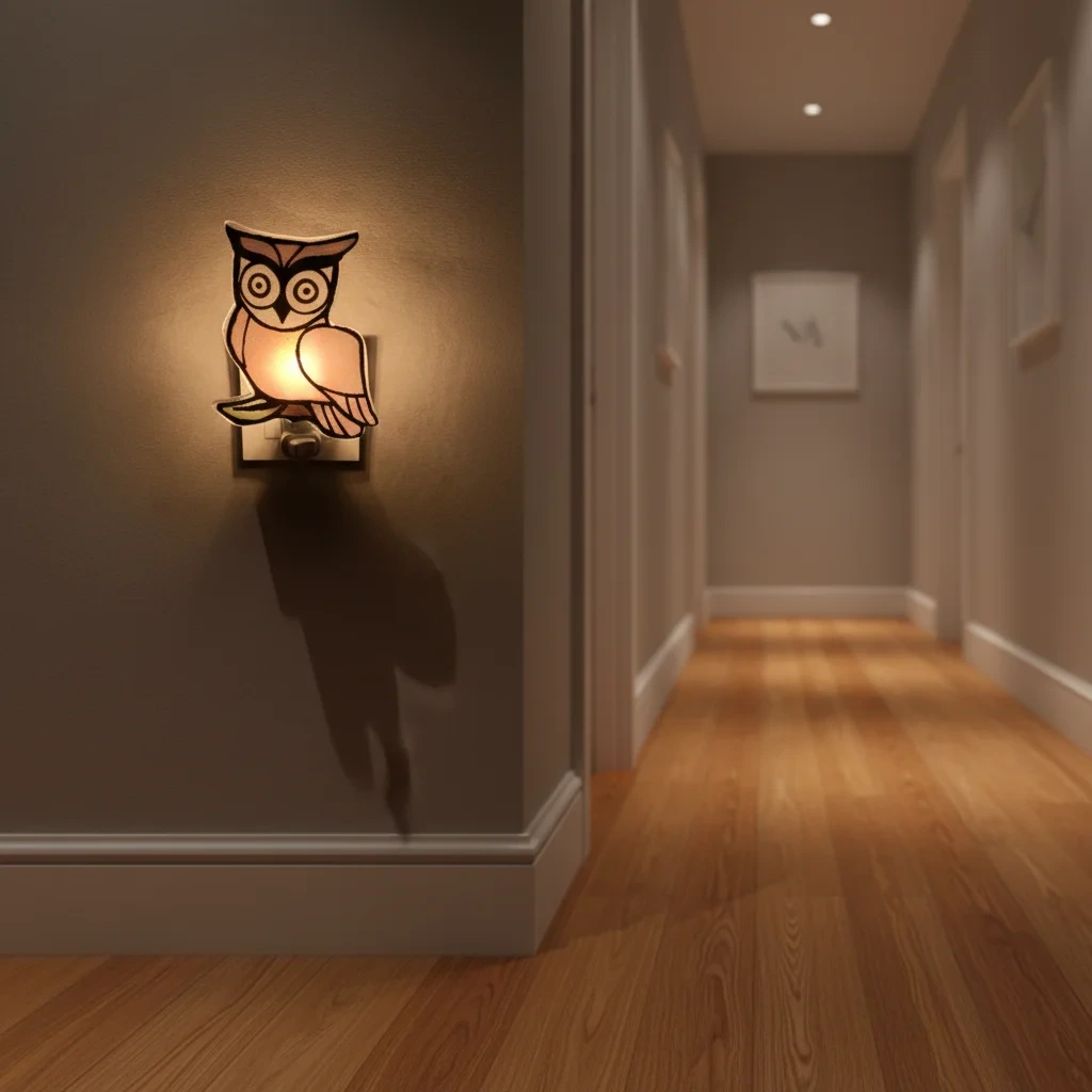 Owl-shaped Wrought Iron Glass GL-TY02 White Plug-in Small Night Light For Bedroom Decoration 1