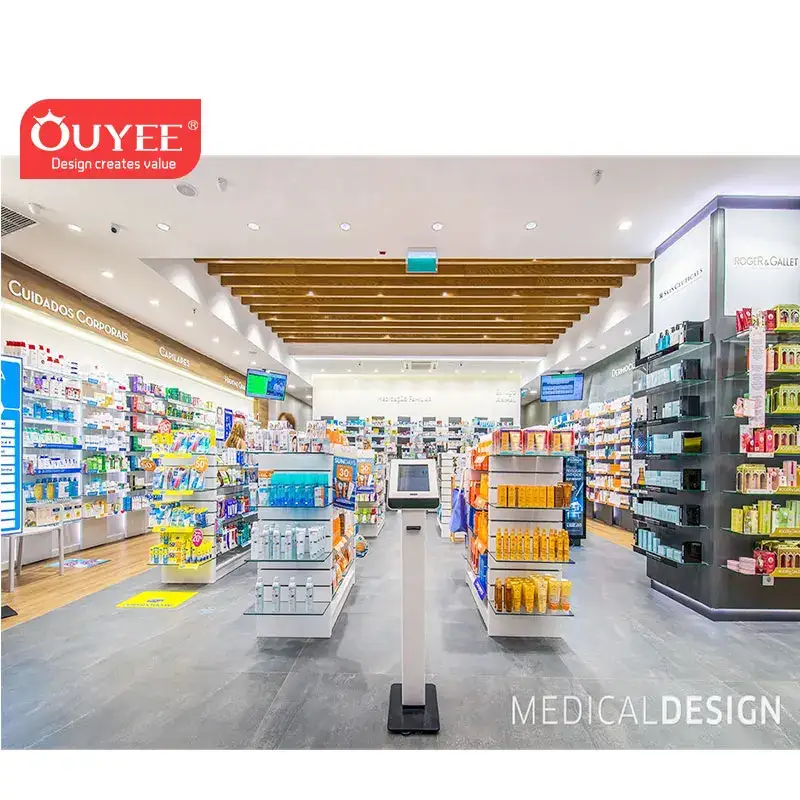 Armoire de pharmacie et présentoir de comptoir à gondoles pour magasin de produits médicaux 1