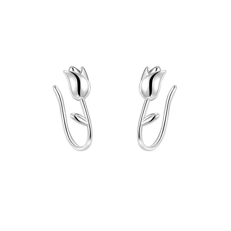 Manufacturer Wholesale Fashion Simple Silver Tulip Earrings Silver Needle Female Earrings 1