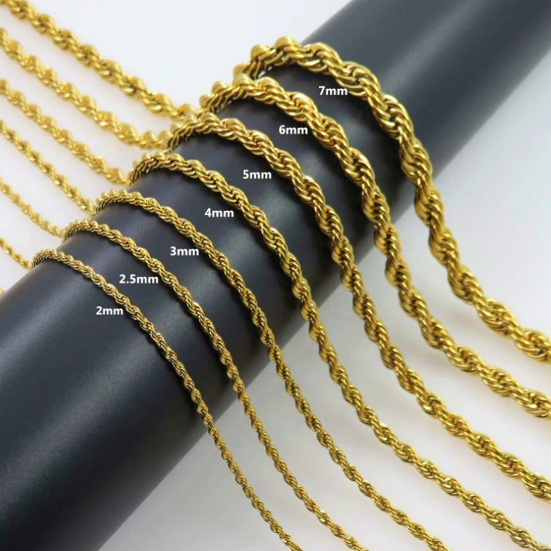 Stainless Steel Chains Plated 18k Gold Black Rope Chain Necklace 1