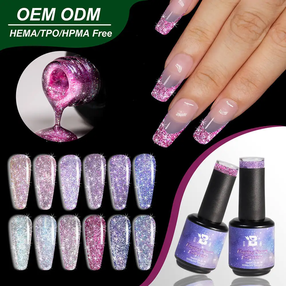 Bozlin 24-Color 15ml Semi-Permanent Reflective Glitter Nail Gel Polish 1